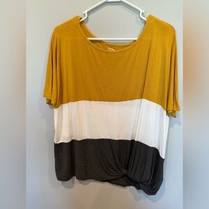 Colorblock Women's Blouse - Mustard, White, and Gray
